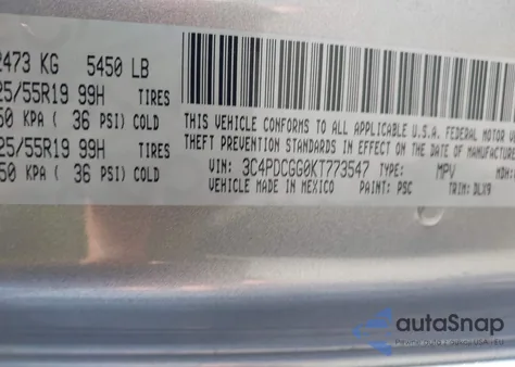 2019 Dodge Journey Crossroad from USA, damaged, VIN 3C4PDCGG0KT773547